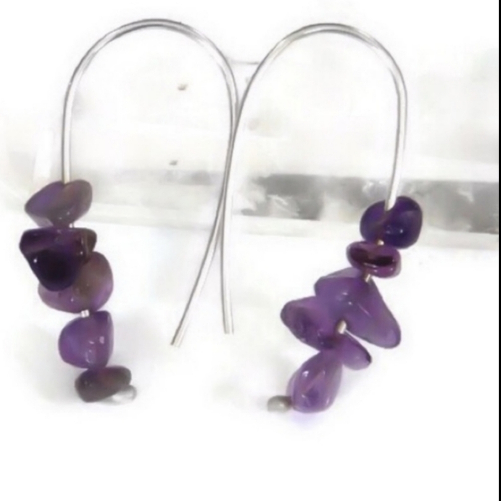 Amethyst Upside Down Hoop Earrings